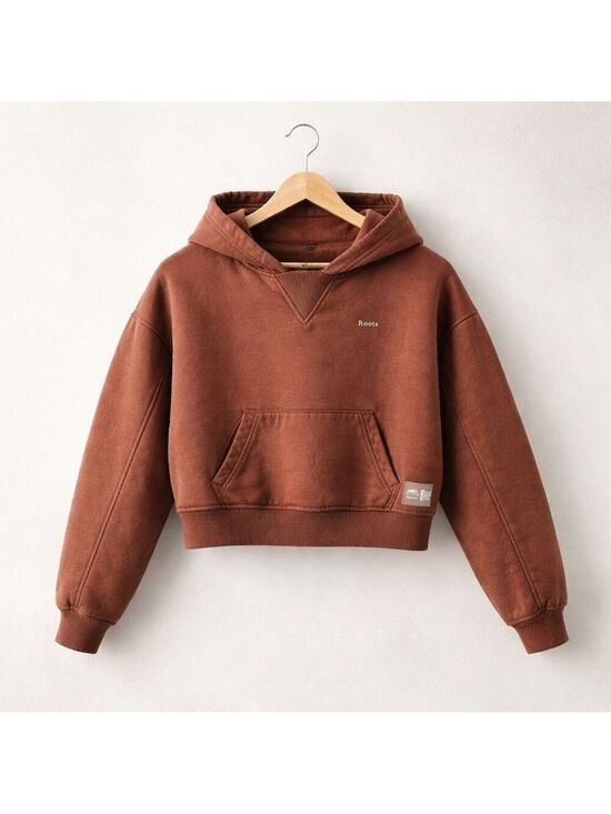 Roots Sweaters - Roots Cropped Hoodie Small Burnt Orange Cozy Fleece Pullover Sweatshirt